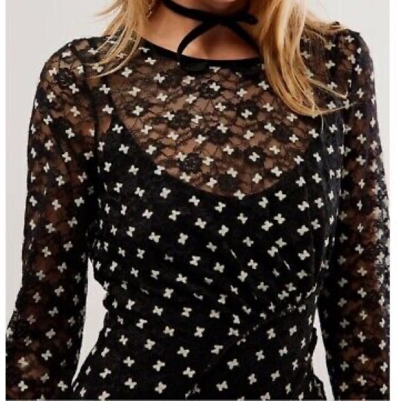 NWOT, Free People Sheer Delight Long Sleeve Lace Minidress✨ - Picture 2 of 4